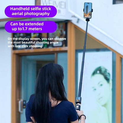 2025 New 5 in 1 Projection Rear Camera Selfie Stick ,With Selfie Monitor Screen,With Brush Tiktok Bluetooth Remote Control Scrolling ,With 2Pcs LED Fill Lights ,Maxinum Extend to 66.93 Inches , Phone Tripod, Content Creator Tools