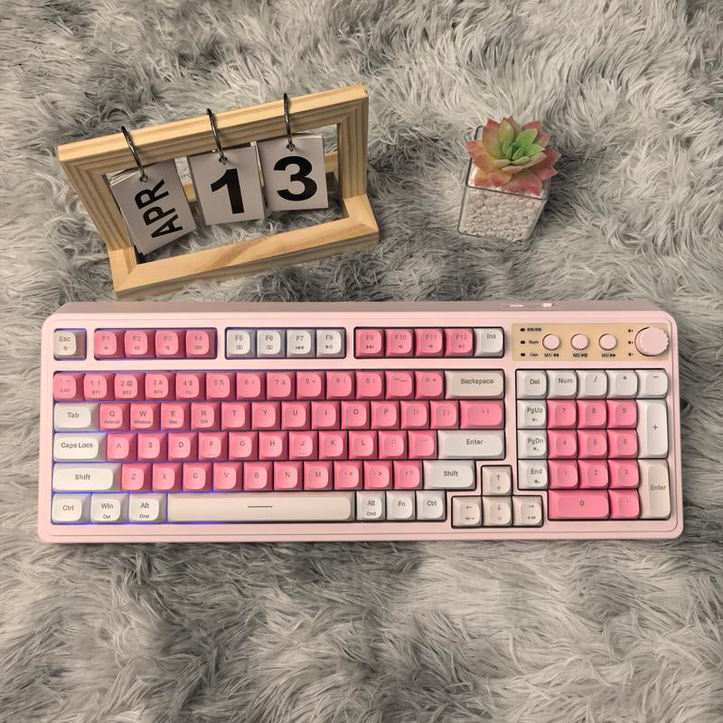 AULA S99 Key Keyboard, Tri-Mode Bluetooth/2.4Ghz/Usb-C Cute Creamy Gaming Keyboard with Number Pad RGB Backlit, Media Knob Custom for MAC Xbox PC Gamer Valentine'S Day Gift