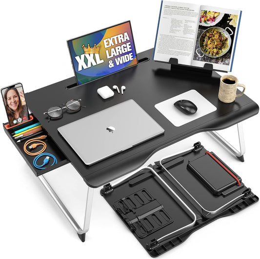 Cooper Mega Table plus [Premium XXL Extra Large] Laptop Lap Desk & Book Stand | Multifunctional, Foldable Bed Desk for Laptop and Writing | Portable Bed Table and Lap Tray (Black Onyx)