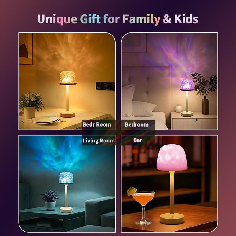 Water Ripple Design Table Lamp, USB Rechargeable Portable Night Light, LED Ambient Light with Remote Control, Suitable for Bedroom, Living Room, Study, Home