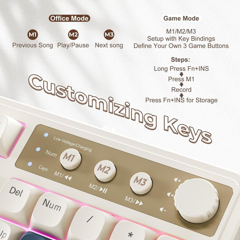 AULA S99 Key Keyboard, Tri-Mode Bluetooth/2.4Ghz/Usb-C Cute Creamy Gaming Keyboard with Number Pad RGB Backlit, Media Knob Custom for MAC Xbox PC Gamer Valentine'S Day Gift