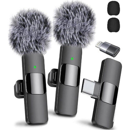 Wireless Lavalier Microphone for Iphone/Smartphone, 2 Mini Lapel Microphones with Clearer Audio for Video Recording, Interview, Vlog，Noise Reduction Device Noise Cancellation Stereo Wireless Lavalier Vlogging Tools Handheld Mic Microfono Minimic