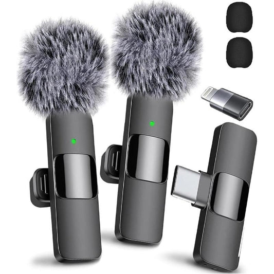 Wireless Lavalier Microphone for Iphone/Smartphone, 2 Mini Lapel Microphones with Clearer Audio for Video Recording, Interview, Vlog，Noise Reduction Device Noise Cancellation Stereo Wireless Lavalier Vlogging Tools Handheld Mic Microfono Minimic