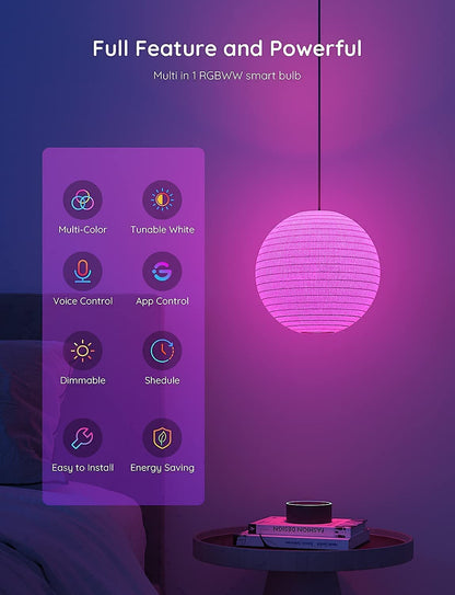 Smart Light Bulbs - Dimmable RGBWW Color Changing, Works with Alexa & Google Assistant, No Hub Required, 9W 60W Equivalent A19 LED for Bedroom Living Room (4 Pack)