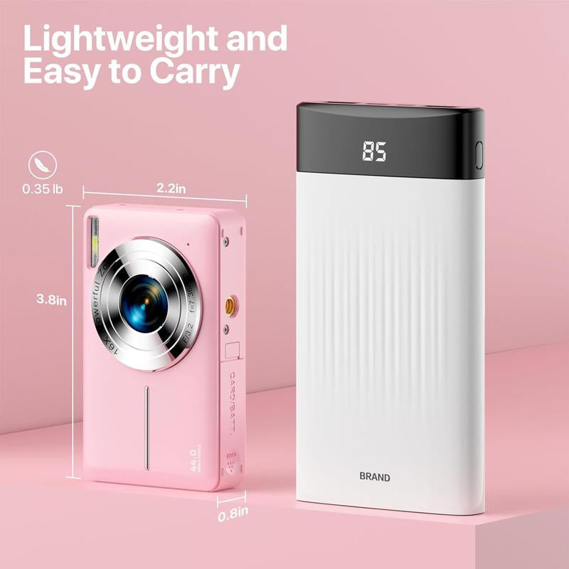Camkory Digital Camera, Compact Protable Pocket Camera with 32GB SD Card, Self Timer，Anti-Shake, 16X Digital Zoom, FHD 1080P 44MP Point & Shoot Camera Suitable for Daily Photography and Holiday Gift【Light Pink】