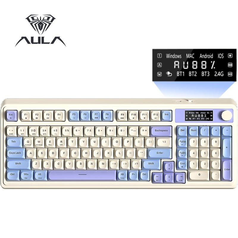 AULA S99 Key Keyboard, Tri-Mode Bluetooth/2.4Ghz/Usb-C Cute Creamy Gaming Keyboard with Number Pad RGB Backlit, Media Knob Custom for MAC Xbox PC Gamer Valentine'S Day Gift