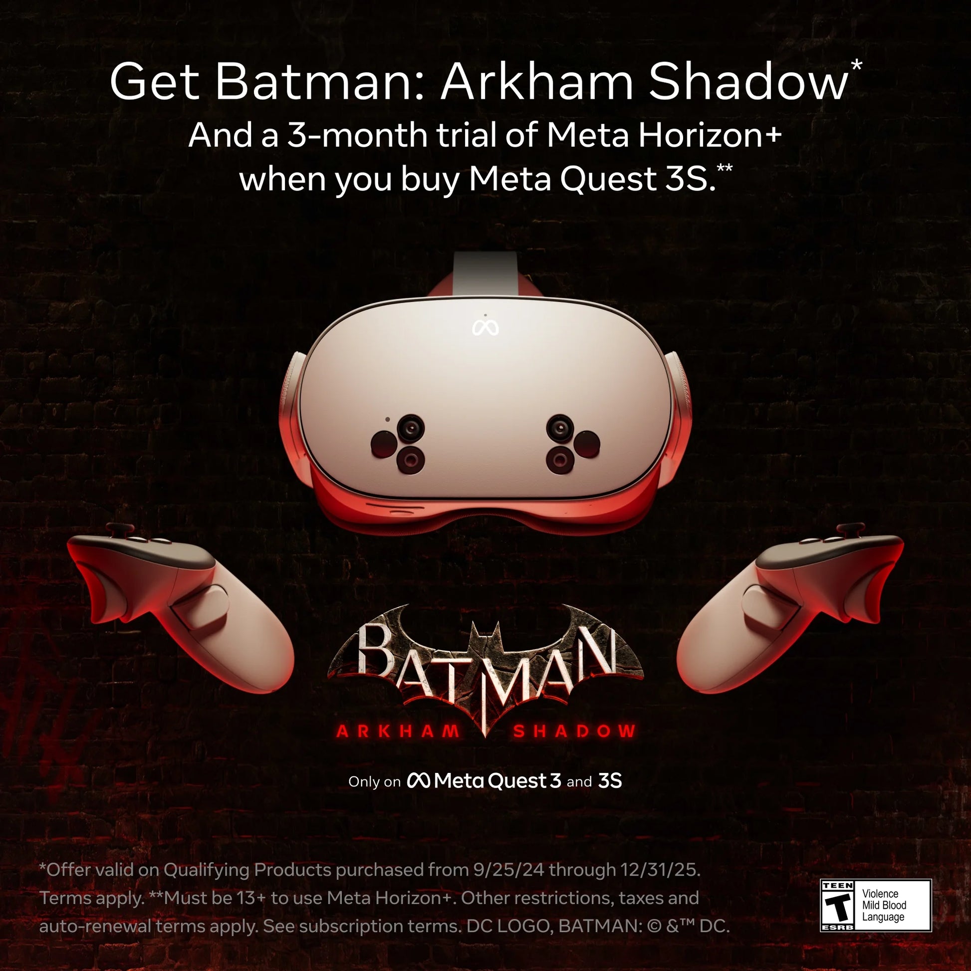 3S 128GB – Get Batman: Arkham Shadow and a 3-Month Trial of Meta Horizon+ Included – All-In-One Headset