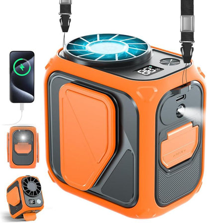 Portable Waist Fan Clip On, 6000Mah Rechargeable & Flashlight, under Shirt Fan with 5 Speeds Hands-Free Wearable Personal Neck/Belt Fans for Outdoor Workers Camping Travel, Gifts for Men