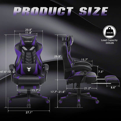 Reclining Computer Footrest, High Back Gamer Massage, Large Racing Style Desk, Big and Tall Gaming Chairs for Adults, Purple/Black