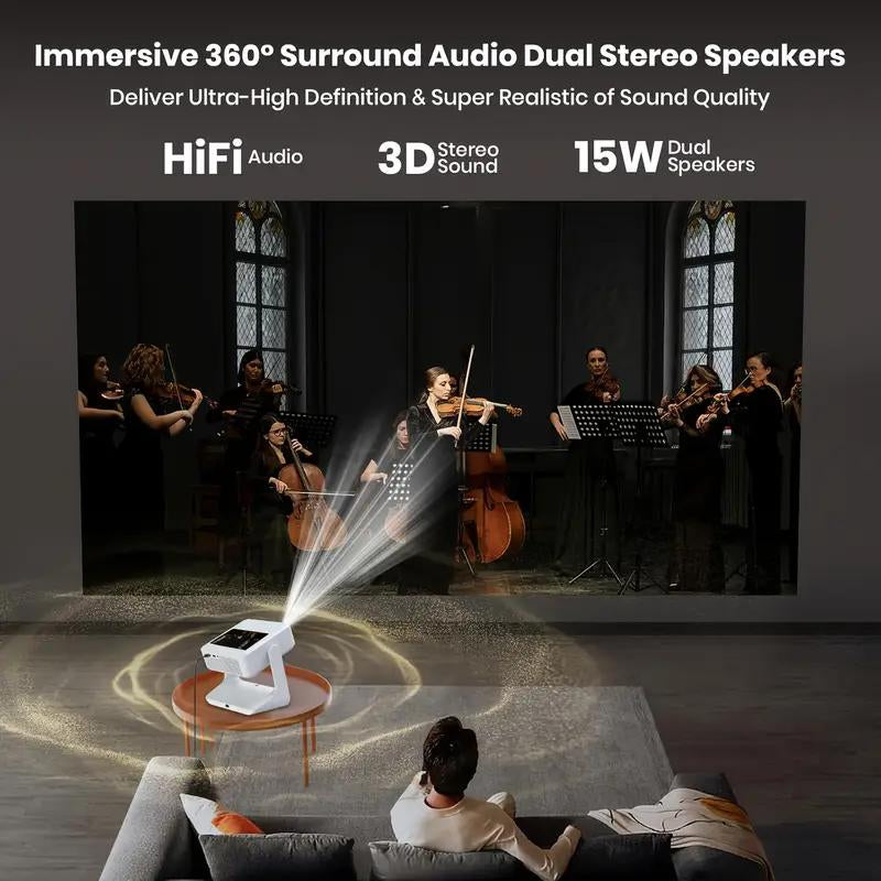 [US Warehouse] Aepuosem A2Pro 4K UHD Projector, 8-Inch Touch Tablet, Native 1080P, Auto Focus and Obstacle Avoidance, HIFI Speaker, Android 12, Wifi 6, Bluetooth Connection, 180° Rotation, Comes with Remote Control, Suitable for Games, Movies and Gifts.