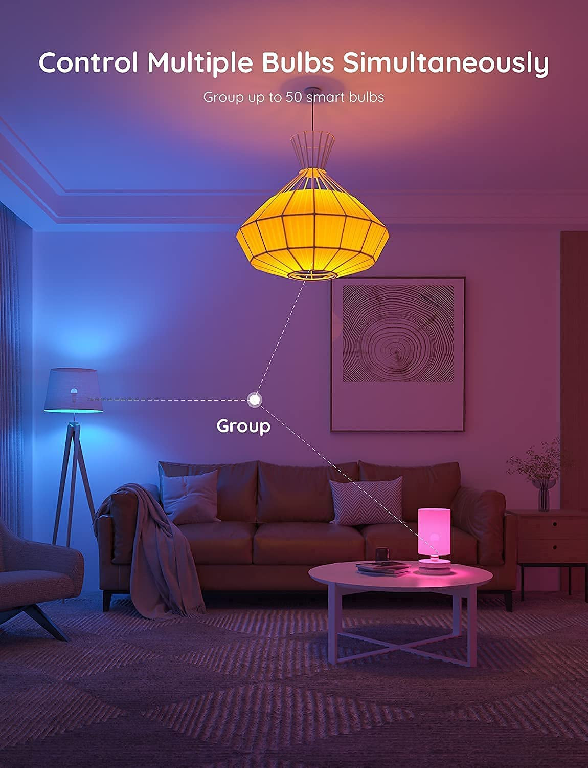 Smart Light Bulbs - Dimmable RGBWW Color Changing, Works with Alexa & Google Assistant, No Hub Required, 9W 60W Equivalent A19 LED for Bedroom Living Room (4 Pack)