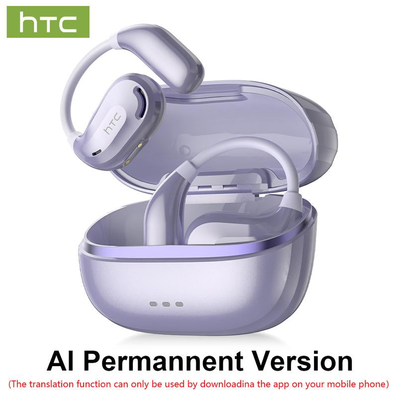 HTC NE18 AI Translation Bluetooth 6.0 Earphones with APP OWS Wireless Earbuds Stereo Support 135 Languages Real Time Bluetooth Translation IPX5 Waterproof Sports Headphones Built-In Microphone