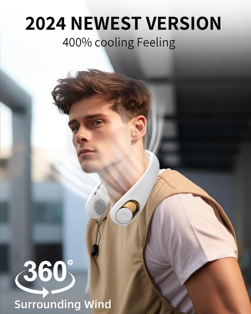 Portable Neck Fan, 5200Mah Rechargeable, 4H Use, Hands-Free Bladeless, 3 Speeds, for Travel, Sports, Office, Gift for Women Men,