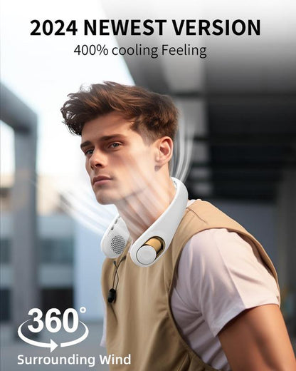 Portable Neck Fan, 5200Mah Rechargeable, 4H Use, Hands-Free Bladeless, 3 Speeds, for Travel, Sports, Office, Gift for Women Men,