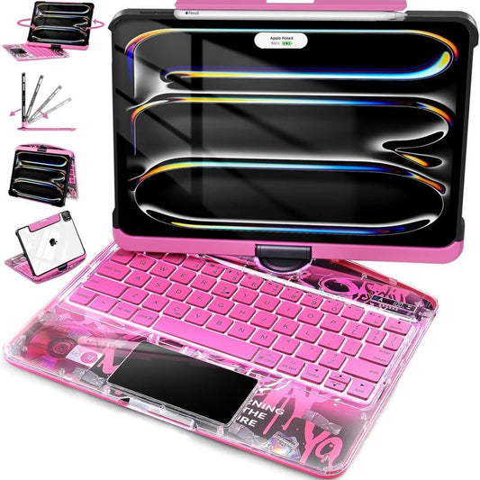 【Limited 40% Off】New Y2K Color Keyboard Pink for Pro 12.9/11/10.9/13-Inch (M4, 2024/2025) with 360° Rotatable Multi-Touch Trackpad ,Compatible Backlit Keyboard, Pencil Holder,Type-C Charging My New Ipad Case