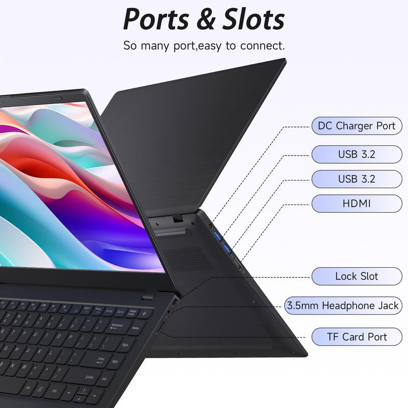 RNRUO 14-Inch Laptop Intel N4000 Dual-Core Processor 8GB RAM 256GB SSD ROM Windows 11 ,Suitable for Student Study ＆ Business Office