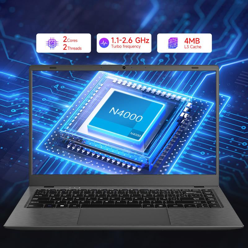RNRUO 14-Inch Laptop Intel N4000 Dual-Core Processor 8GB RAM 256GB SSD ROM Windows 11 ,Suitable for Student Study ＆ Business Office