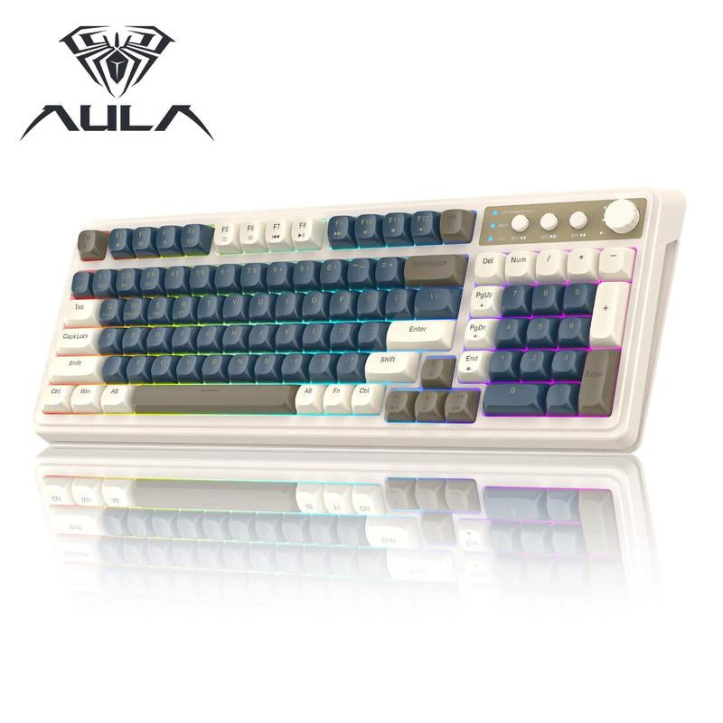 AULA S99 Key Keyboard, Tri-Mode Bluetooth/2.4Ghz/Usb-C Cute Creamy Gaming Keyboard with Number Pad RGB Backlit, Media Knob Custom for MAC Xbox PC Gamer Valentine'S Day Gift