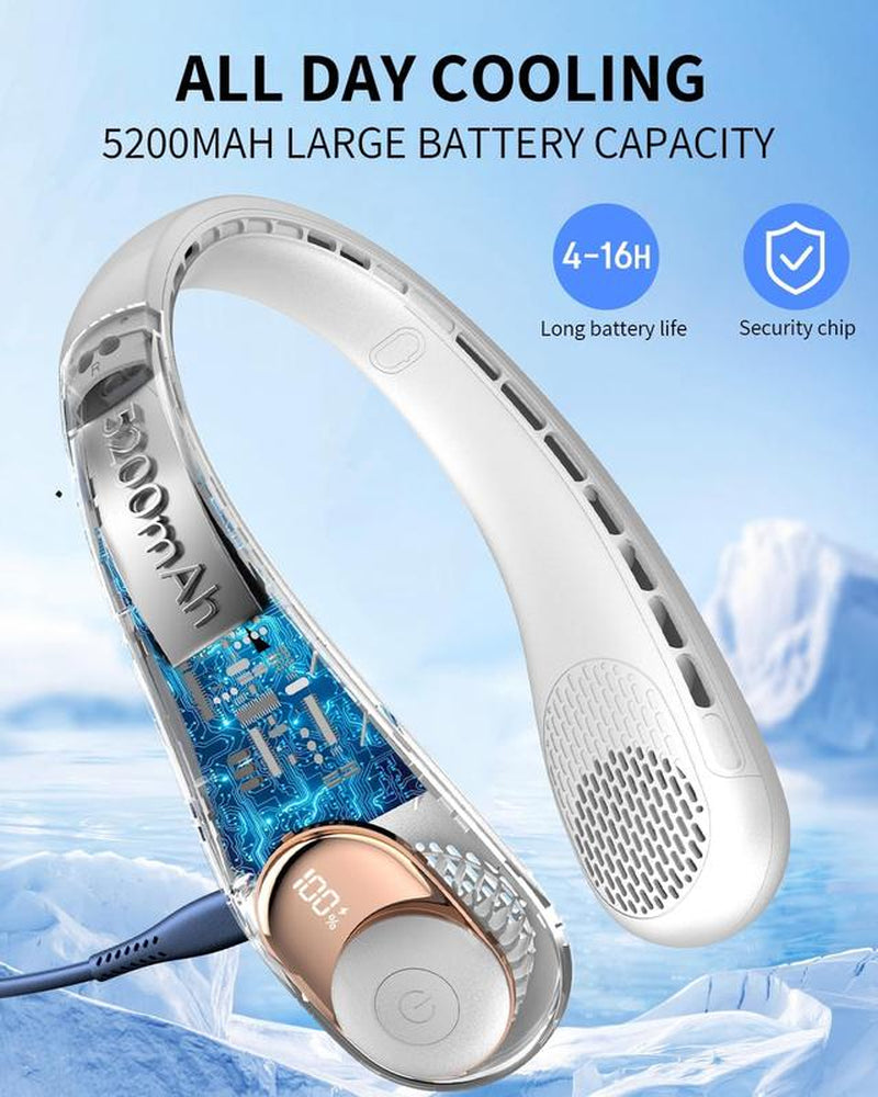 Portable Neck Fan, 5200Mah Rechargeable, 4H Use, Hands-Free Bladeless, 3 Speeds, for Travel, Sports, Office, Gift for Women Men,