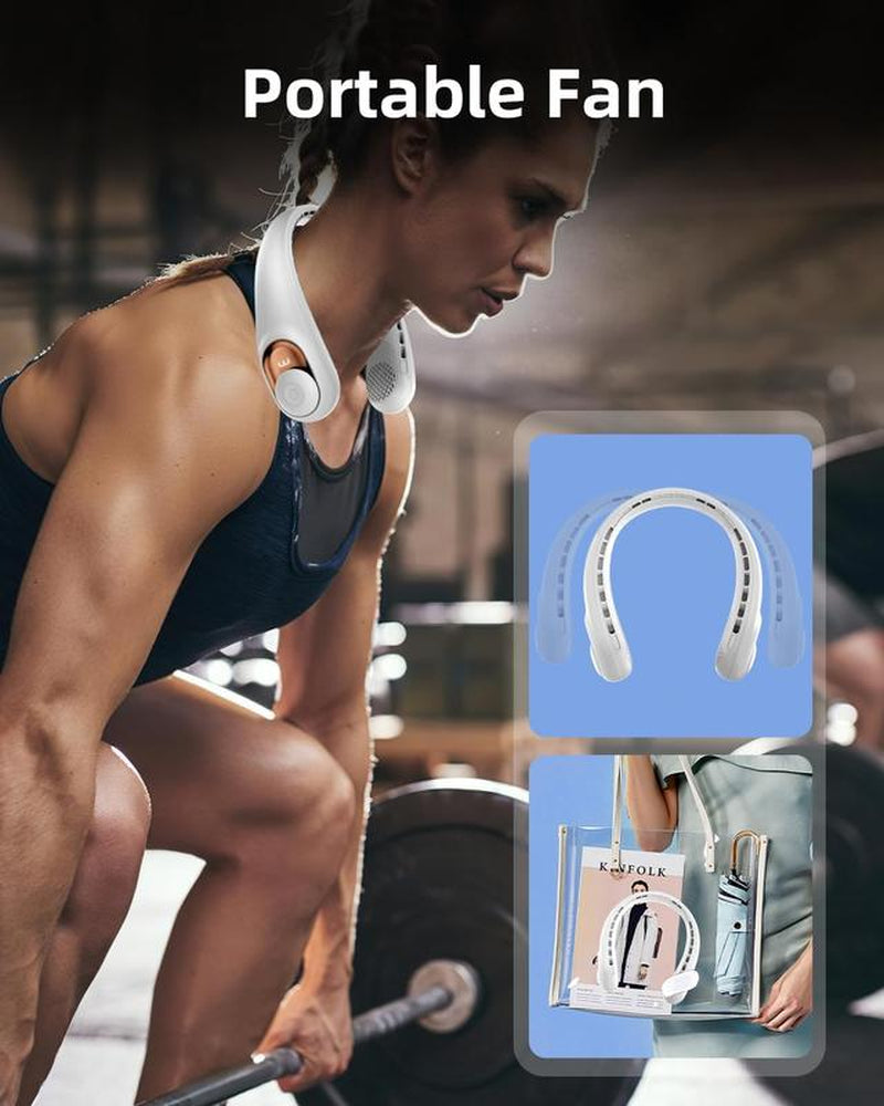 Portable Neck Fan, 5200Mah Rechargeable, 4H Use, Hands-Free Bladeless, 3 Speeds, for Travel, Sports, Office, Gift for Women Men,