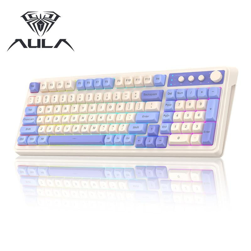 AULA S99 Key Keyboard, Tri-Mode Bluetooth/2.4Ghz/Usb-C Cute Creamy Gaming Keyboard with Number Pad RGB Backlit, Media Knob Custom for MAC Xbox PC Gamer Valentine'S Day Gift