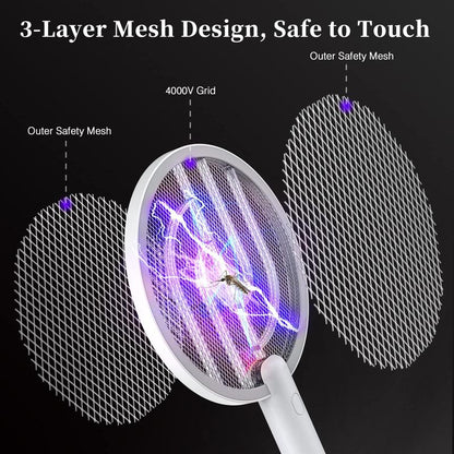 Electric Fly Swatter Rechargeable Bug Zapper 2 in 1 Fly Swatter with 1200Mah Battery for Bedroom, Kitchen, Terrace