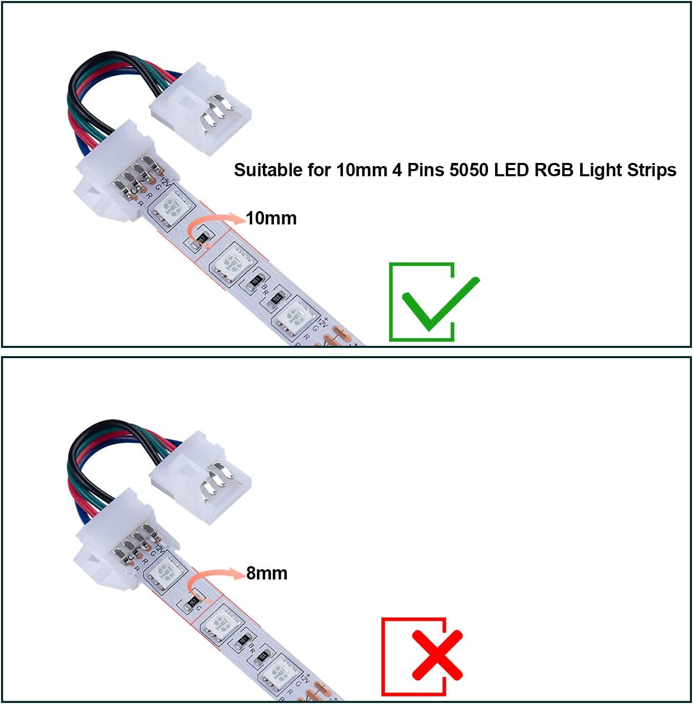 LED Light Connectors L Shape 4 Pin LED Connectors 10Mm Gapless Solderless Strip to Strip Jumper Adapter Terminal Extension LED Strip Connectors for RGB 3528/5050 LED Light Strip Connector