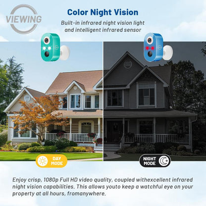 Viewing Solar Surveillance Camera 1080P 2K IP65 Weatherproof Mini Camera Wifi Bluetooth Outdoor Nightvision with People and Motion Detection
