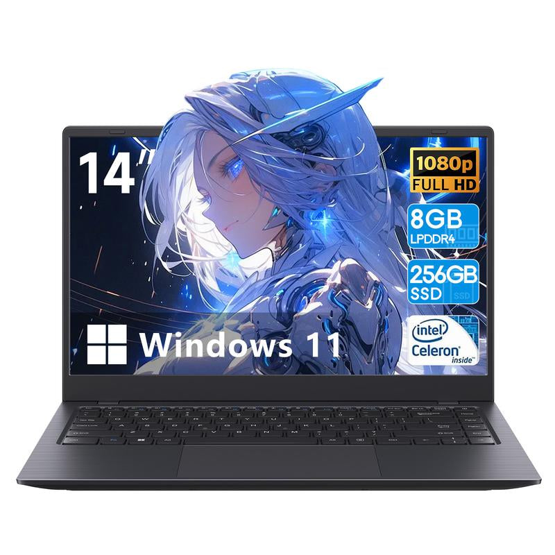RNRUO 14-Inch Laptop Intel N4000 Dual-Core Processor 8GB RAM 256GB SSD ROM Windows 11 ,Suitable for Student Study ＆ Business Office