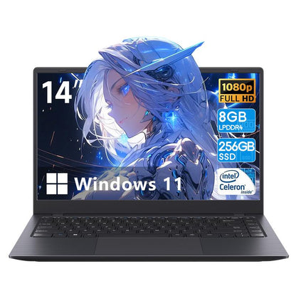 RNRUO 14-Inch Laptop Intel N4000 Dual-Core Processor 8GB RAM 256GB SSD ROM Windows 11 ,Suitable for Student Study ＆ Business Office