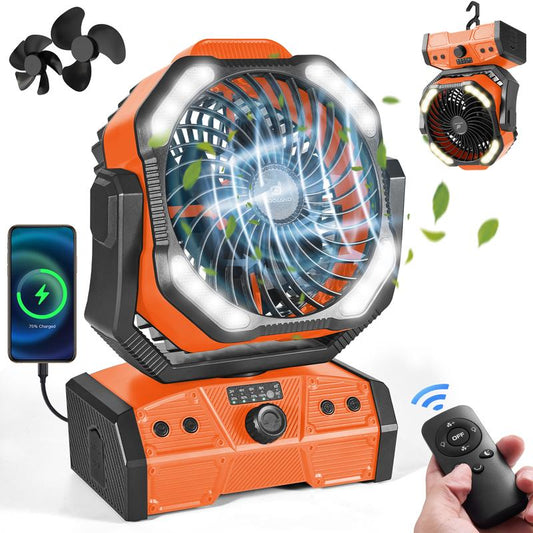 Odoland 40000Mah Camping Fan with LED Light, Battery Operated Oscillating Desk Fan with Remote & Hook, Rechargeable Outdoor Tent Fan with Timer for Hurricane Power Outage Travel Jobsite RV