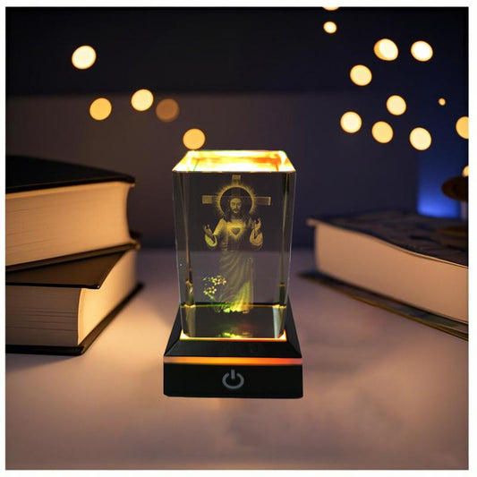 Cross Jesus Night Light Rectangular Glass with Multiple Adjustable Lighting Modes,May the Lord Watch over Your Darkness