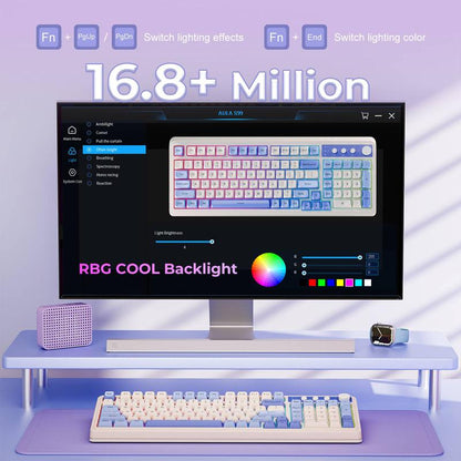 AULA S99 Key Keyboard, Tri-Mode Bluetooth/2.4Ghz/Usb-C Cute Creamy Gaming Keyboard with Number Pad RGB Backlit, Media Knob Custom for MAC Xbox PC Gamer Valentine'S Day Gift